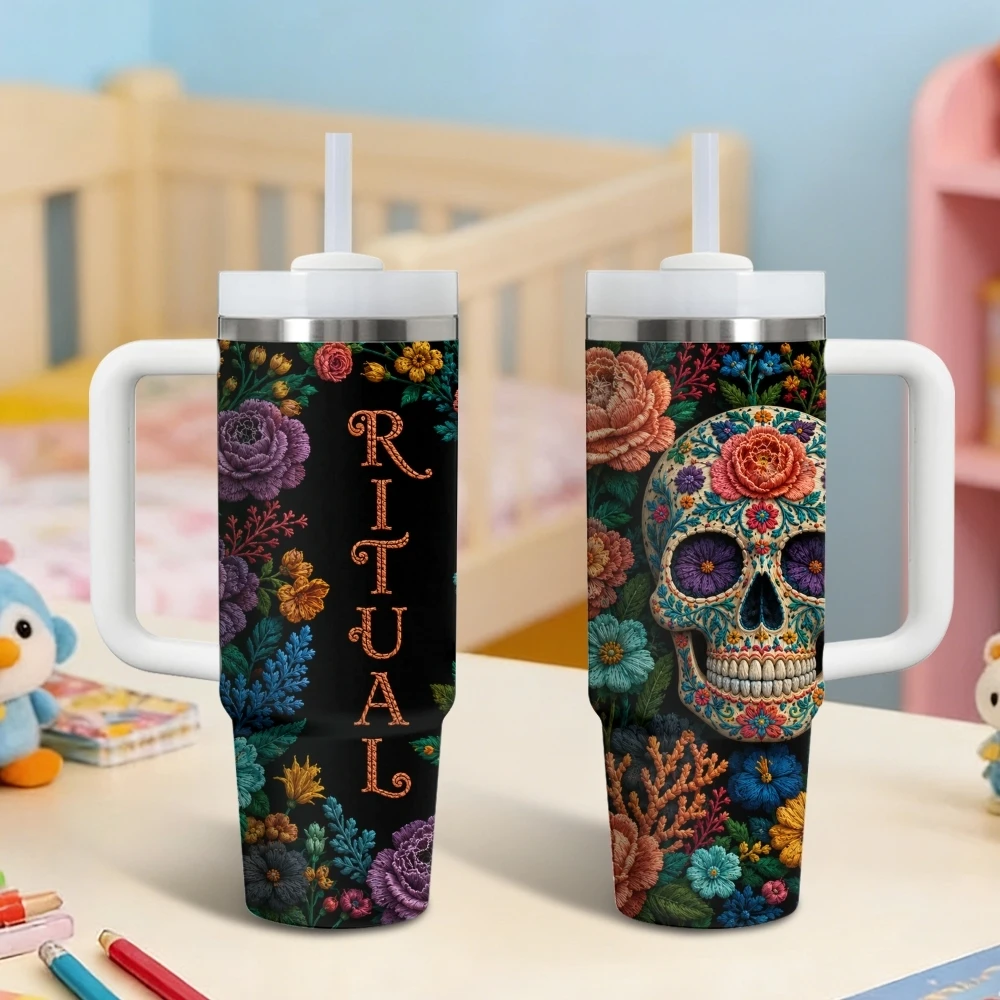 Colorful Sugar Skull Vacuum Flasks 40oz Stainless Steel Insulated Tumbler with Handle & Straw Leakproof Travel Mug
Colorful Sugar Skull Vacuum Flasks 40oz Stainless Steel Insulated Tumbler with Handle & Straw Leakproof Travel Mug