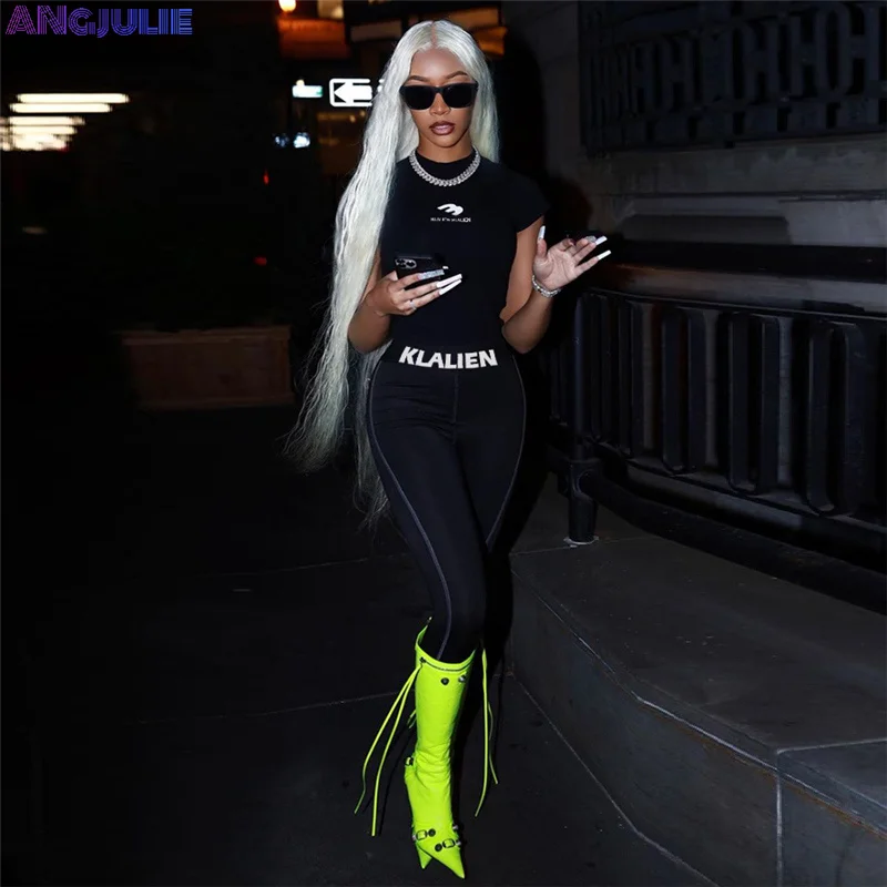 Angjulie Letter Print Body-shaping Black Two Piece Set Women Tracksuit Fitness O-Neck Tees+Skinny Pencil Pants Sporty Activewear
Angjulie Letter Print Body-shaping Black Two Piece Set Women Tracksuit Fitness O-Neck Tees+Skinny Pencil Pants Sporty Activewear