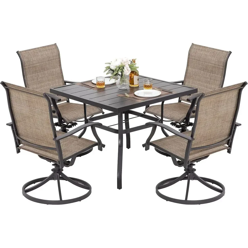 4 Swivel Textilene Chairs & 37 Square Table Patio Dining Set with Umbrella Hole, Powder Coated Iron, Suitable for Garden, Backya
4 Swivel Textilene Chairs & 37 Square Table Patio Dining Set with Umbrella Hole, Powder Coated Iron, Suitable for Garden, Backya