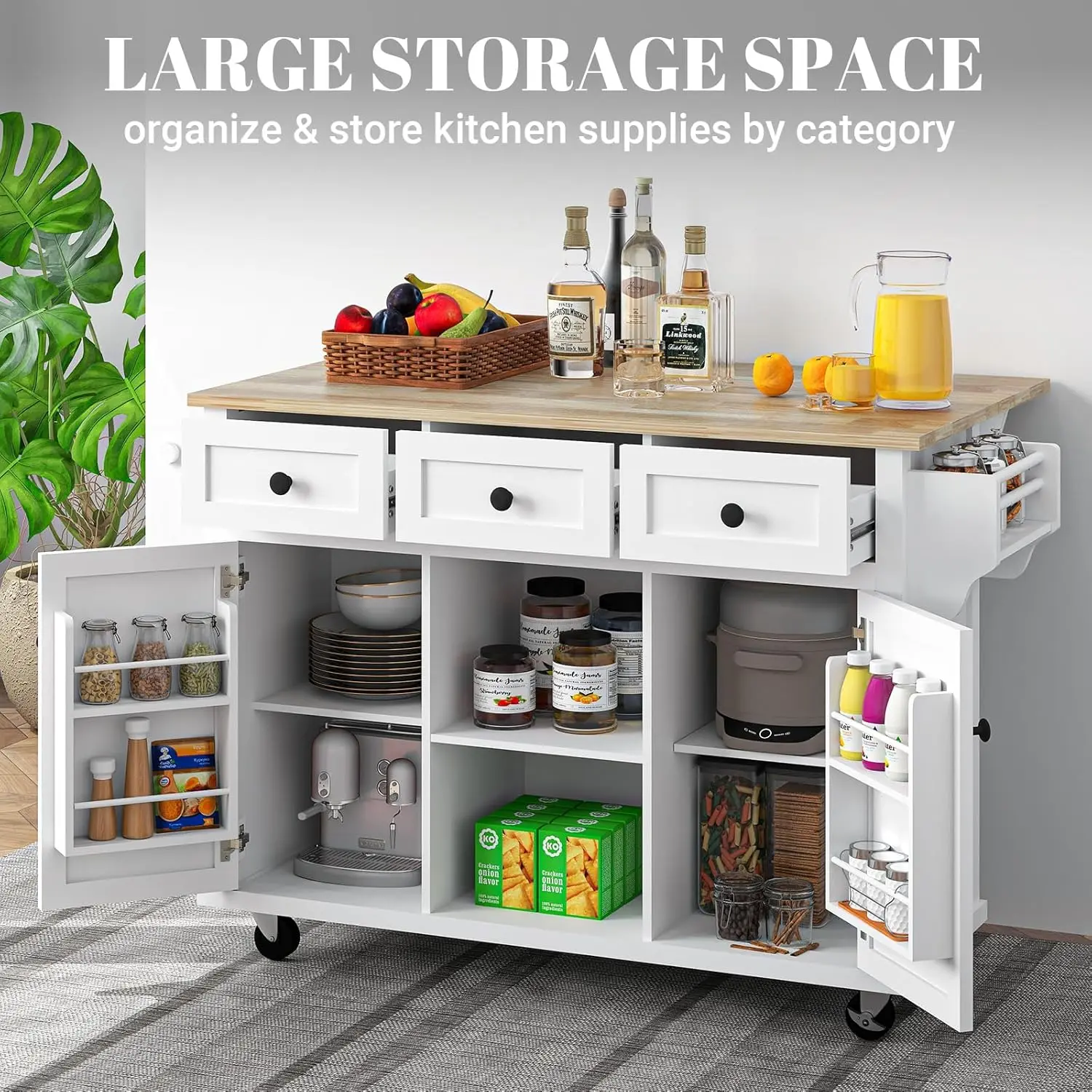 Kitchen Island with Drawers 53 in Rolling Island Cart Mobile Solid Wood Portable Islands on Wheels with Storage Cabinet & Drawe
Kitchen Island with Drawers 53 in Rolling Island Cart Mobile Solid Wood Portable Islands on Wheels with Storage Cabinet & Drawe
