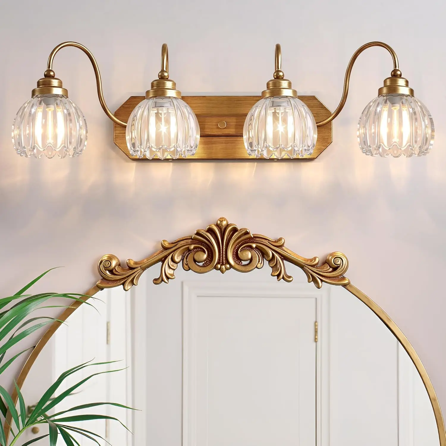 4-Light Gold Vanity Light, Vintage Bathroom Fixtures, Antique Brass with Crystal Glass Shade, Mid Century Wall Sconces for Bedroom
4-Light Gold Vanity Light, Vintage Bathroom Fixtures, Antique Brass with Crystal Glass Shade, Mid Century Wall Sconces for Bedroom