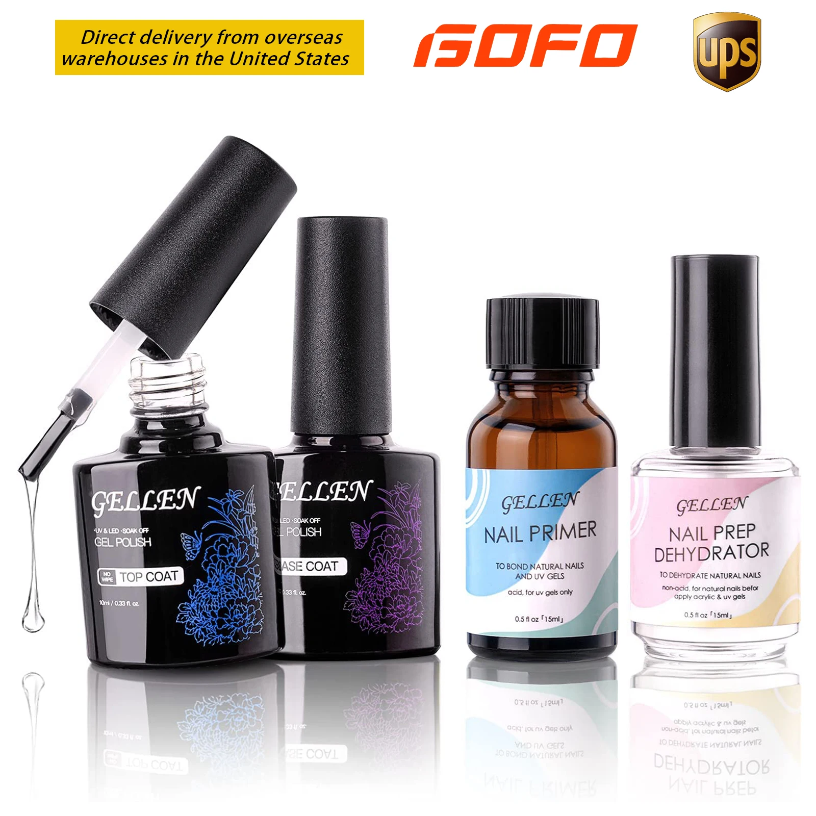 GELLEN Professional 15ml Nail Dehydrator Primer Bonder Base And Top Coat Complete Set For Gel And Acrylic Nails Salon Quality Manicure Supplies
GELLEN Professional 15ml Nail Dehydrator Primer Bonder Base And Top Coat Complete Set For Gel And Acrylic Nails Salon Quality Manicure Supplies