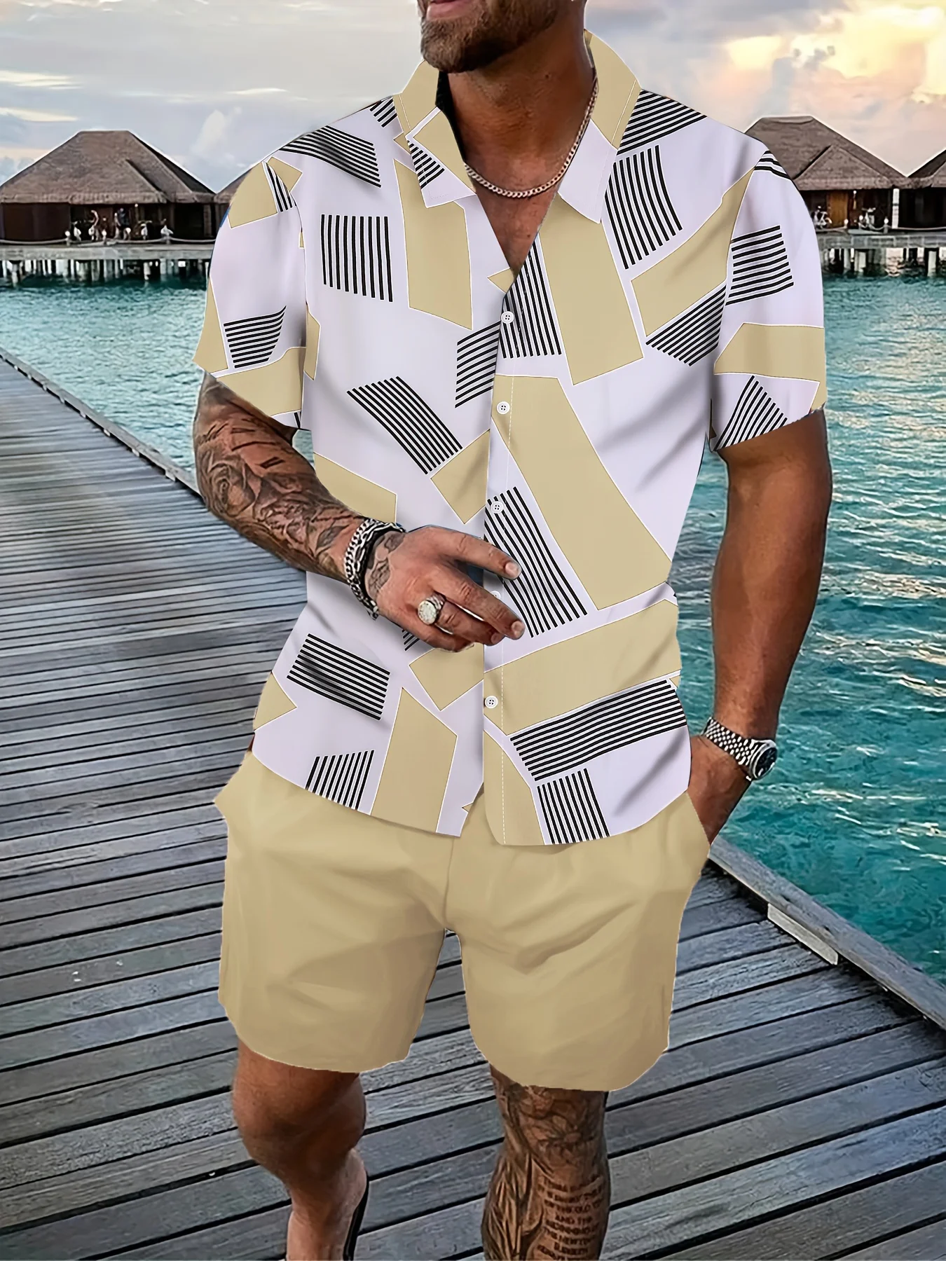 Men's Summer Hawaiian Shirt set, Retro 3D Printed Striped Casual short-sleeved shirt, large-sized Beach Shorts
Men's Summer Hawaiian Shirt set, Retro 3D Printed Striped Casual short-sleeved shirt, large-sized Beach Shorts