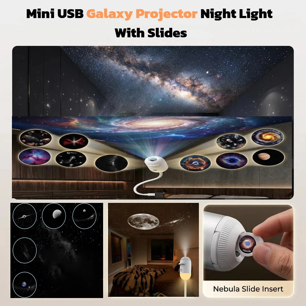 Mini USB Galaxy Projector Night Light With Slides Starry Night Light Dual Mode Starry Atmosphere Light For Bedroom Sleep Decor
Mini USB Galaxy Projector Night Light With Slides Starry Night Light Dual Mode Starry Atmosphere Light For Bedroom Sleep Decor