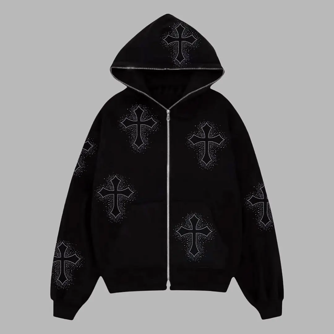 Cross Hot Diamond Letter Pullover Men Zipper Jacket Hoodie Women's High Street Loose Coat Trendy Popular Bf Style Tracksuit Tops
Cross Hot Diamond Letter Pullover Men Zipper Jacket Hoodie Women's High Street Loose Coat Trendy Popular Bf Style Tracksuit Tops