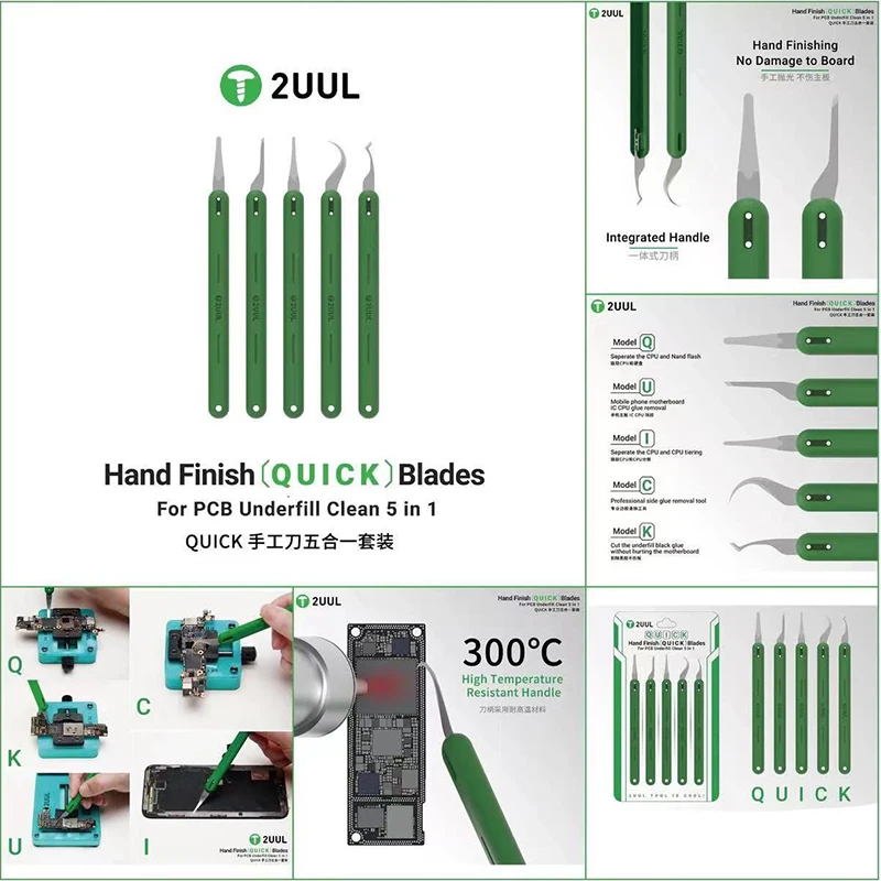 2UUL DA22 5 in 1 Handle Finish Quick Removal Blades Set For BGA Chip Repair Underfill Removal Solder Mask Scraping
2UUL DA22 5 in 1 Handle Finish Quick Removal Blades Set For BGA Chip Repair Underfill Removal Solder Mask Scraping