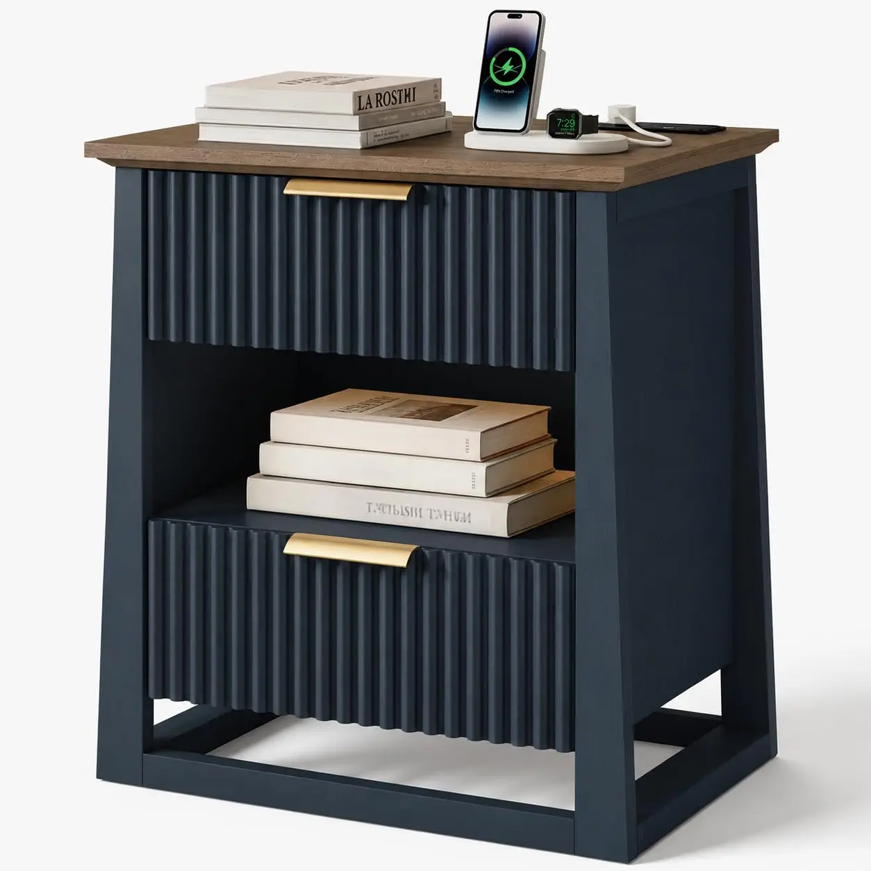 Fluted End Table With Charging Station And Motion Sensor Light, Modern Blue Side Table With 2 Drawers And Storage, Customized
Fluted End Table With Charging Station And Motion Sensor Light, Modern Blue Side Table With 2 Drawers And Storage, Customized
