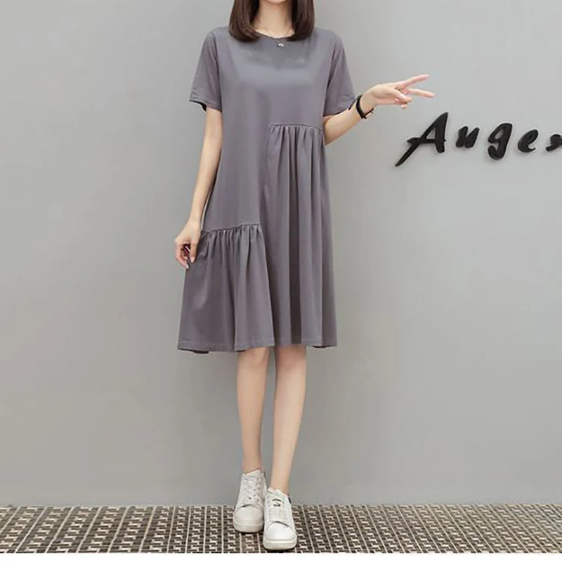 Fashion O-Neck Spliced Irregular Folds Casual Dress Female Clothing Summer New Loose Solid Color Korean Short Sleeve Dress
Fashion O-Neck Spliced Irregular Folds Casual Dress Female Clothing Summer New Loose Solid Color Korean Short Sleeve Dress