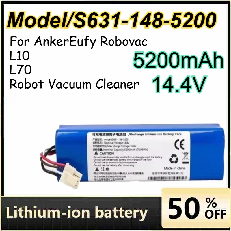 14.4V 5200mAh Li-ion Battery for Anker Eufy Robovac L10 L70 Robot Vacuum Cleaner Accessories Spare Parts
14.4V 5200mAh Li-ion Battery for Anker Eufy Robovac L10 L70 Robot Vacuum Cleaner Accessories Spare Parts