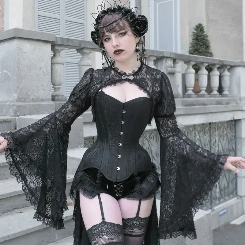 Women's Gothic Blouse Shirt Tops New 2025 Women's Flared Sleeve Loose Sexy Lace Hollow Out Buttoned Silk Blouse Female
Women's Gothic Blouse Shirt Tops New 2025 Women's Flared Sleeve Loose Sexy Lace Hollow Out Buttoned Silk Blouse Female