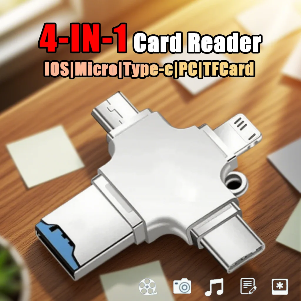 4-in-1 USB 3.0 OTG Card Reader Plug and Play Type-C/USB A to Micro SD/TF Adapter for iPhone Samsung Huawei Xiaomi PC & Laptop
4-in-1 USB 3.0 OTG Card Reader Plug and Play Type-C/USB A to Micro SD/TF Adapter for iPhone Samsung Huawei Xiaomi PC & Laptop