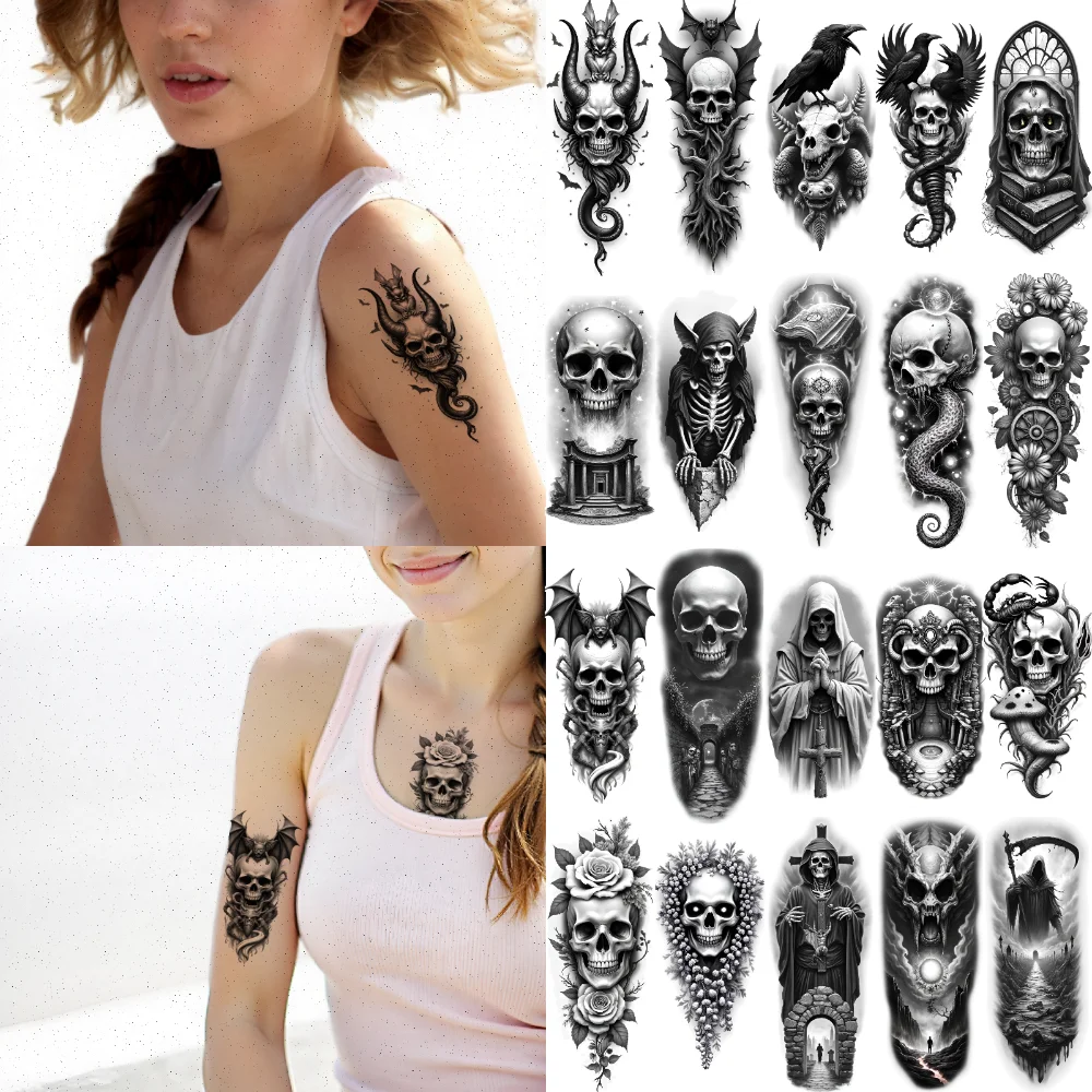 12 шт. временная татуировка череп реалистичные временные татуировки ворона дракон черный и серый реализм Мрачный жнец для женщин бедер
12 шт. временная татуировка череп реалистичные временные татуировки ворона дракон черный и серый реализм Мрачный жнец для женщин бедер