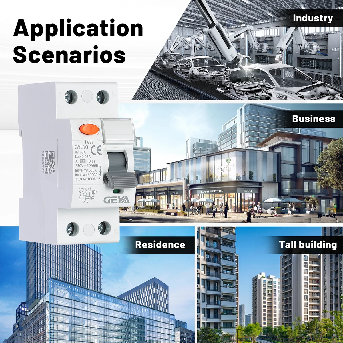 GEYA Residual Current Protection Circuit Breaker:30mA A Type (2P/4P) with Overcurrent,Short-Circuit&Leakage Protection–RCCB MCB
GEYA Residual Current Protection Circuit Breaker:30mA A Type (2P/4P) with Overcurrent,Short-Circuit&Leakage Protection–RCCB MCB