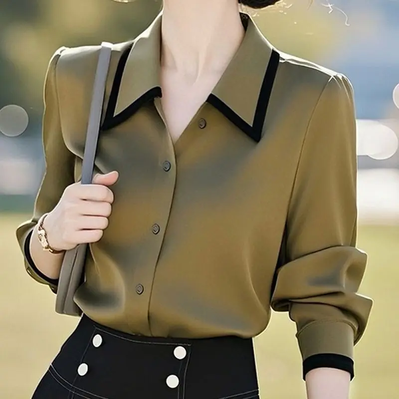 Temperament Long Sleeve Contrast Patchwork Blouse Polo Neck Loose Elegant Shirts Spring Autumn New Fashion Office Women Clothing
Temperament Long Sleeve Contrast Patchwork Blouse Polo Neck Loose Elegant Shirts Spring Autumn New Fashion Office Women Clothing