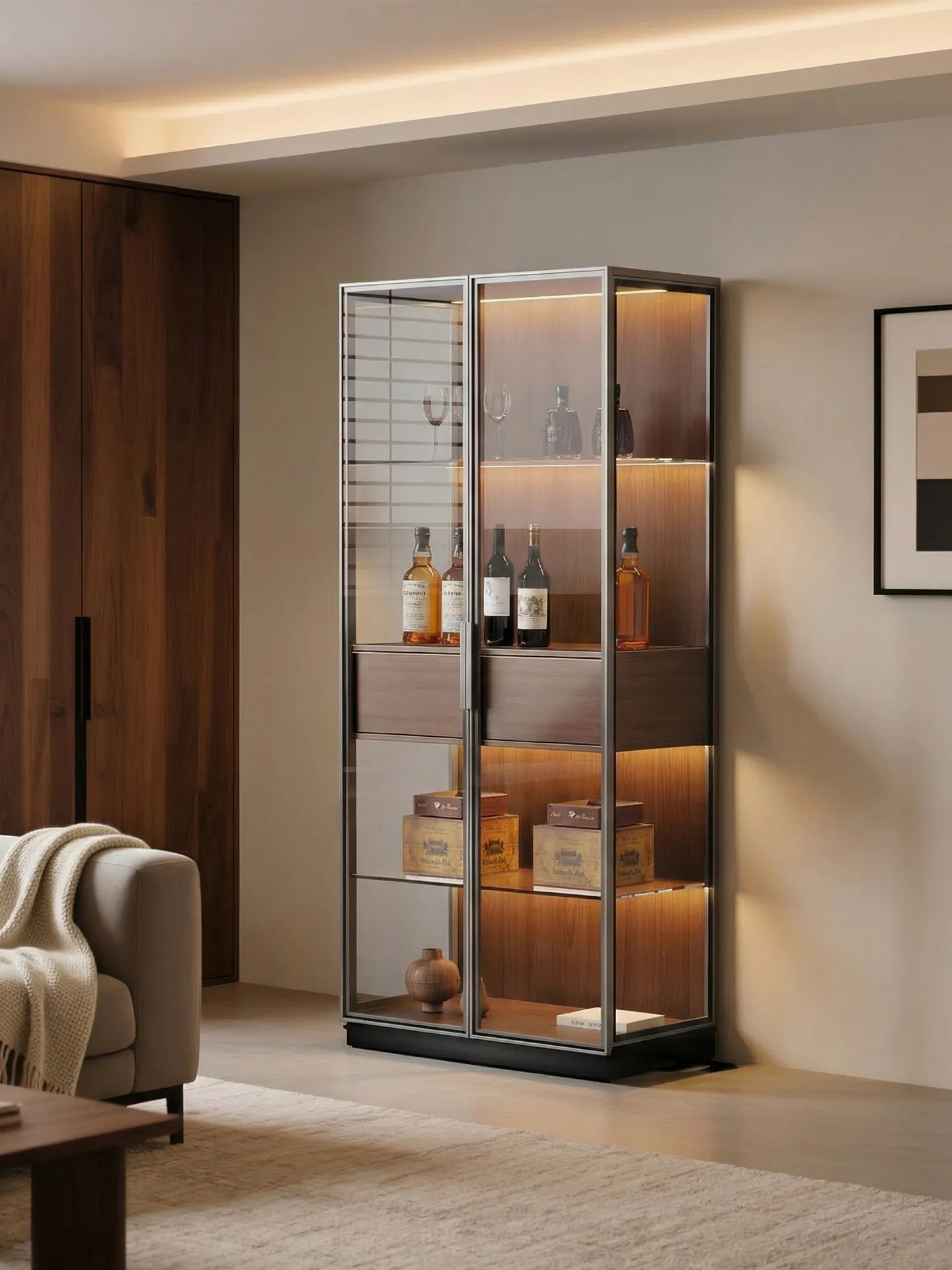 PYJ Italian light luxury living room integrated against the wall simple high-end glass storage side cabinet
PYJ Italian light luxury living room integrated against the wall simple high-end glass storage side cabinet