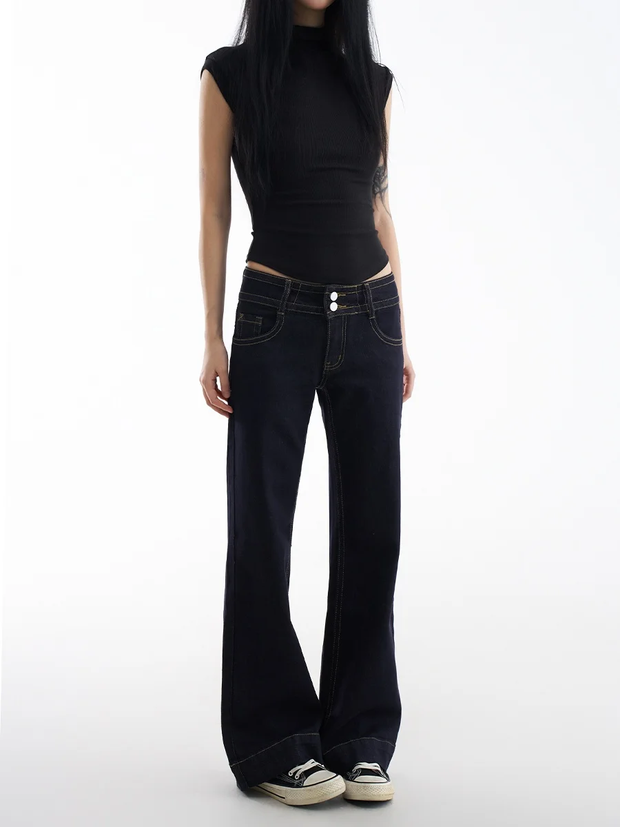 Американские темно-синие свободные джинсы с низкой талией в стиле ретро, женские осенние прямые длинные брюки, повседневные средние ва
Американские темно-синие свободные джинсы с низкой талией в стиле ретро, женские осенние прямые длинные брюки, повседневные средние ва