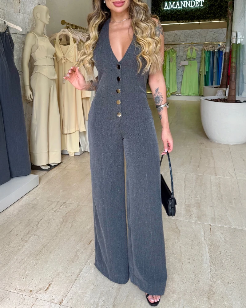 2025 Summer Woman Long Jumpsuits Sexy Elegant Plunge Sleevless Backless Buckle Jumpsuit Womens Clothing Outfits
2025 Summer Woman Long Jumpsuits Sexy Elegant Plunge Sleevless Backless Buckle Jumpsuit Womens Clothing Outfits