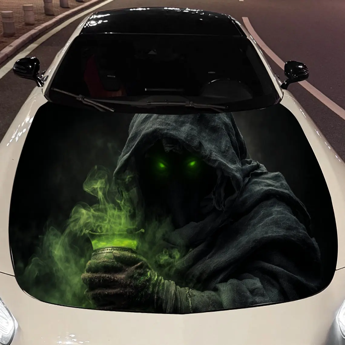 A hooded figure with green eyes, clutching a ghostly flame Car Hood Vinyl Stickers Car Surface Protection Decal Car Decoration C
A hooded figure with green eyes, clutching a ghostly flame Car Hood Vinyl Stickers Car Surface Protection Decal Car Decoration C