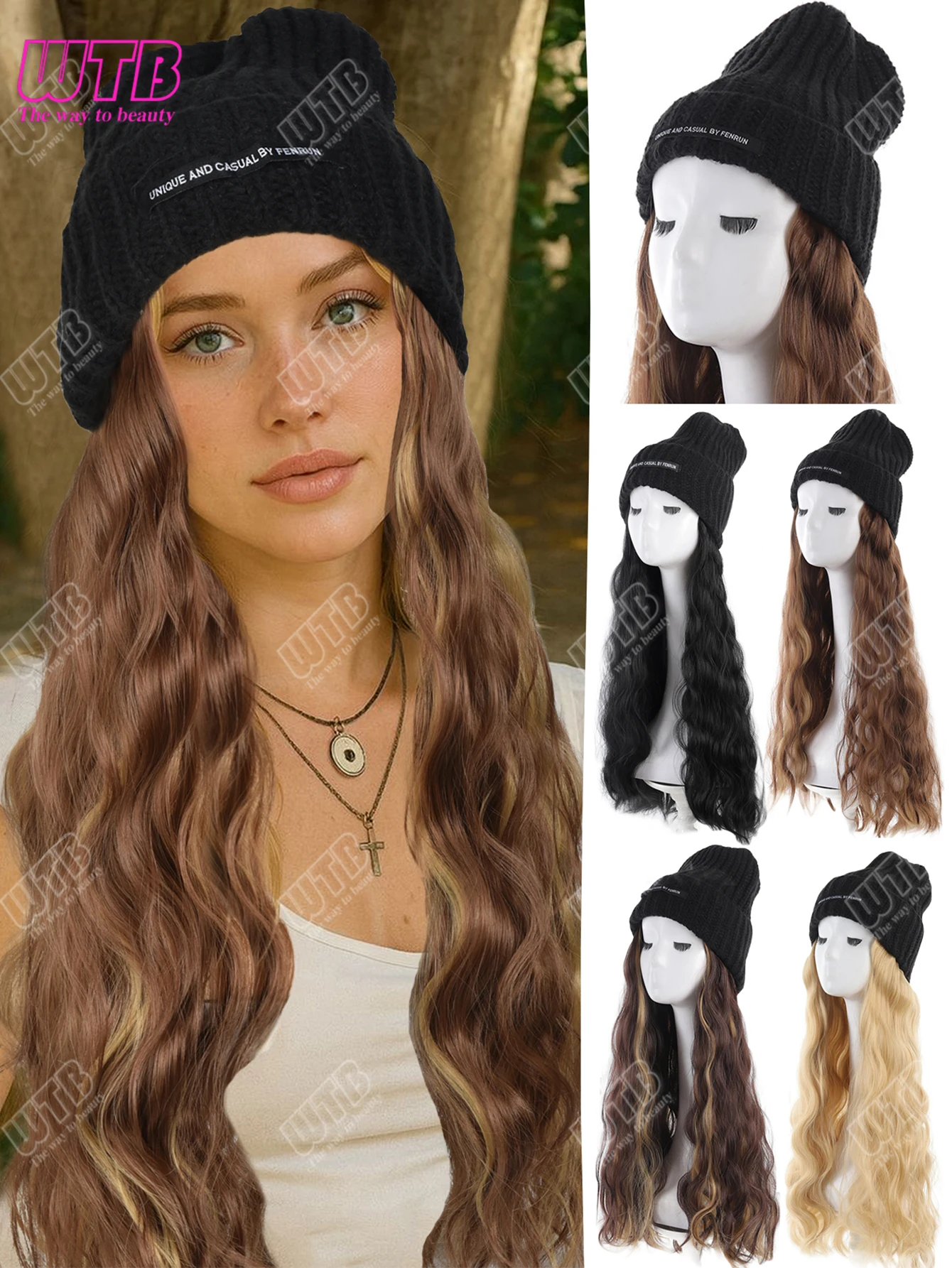 Synthetic Wig Black Hat With Long Curly Hair Extensions; Knitted Hat; Warm Ski Hat For Autumn And Winter
Synthetic Wig Black Hat With Long Curly Hair Extensions; Knitted Hat; Warm Ski Hat For Autumn And Winter