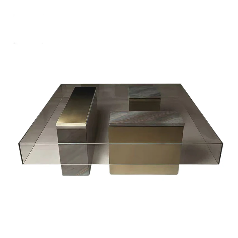 Deluxe dining table glass modern square table coffee table set 
Deluxe dining table glass modern square table coffee table set