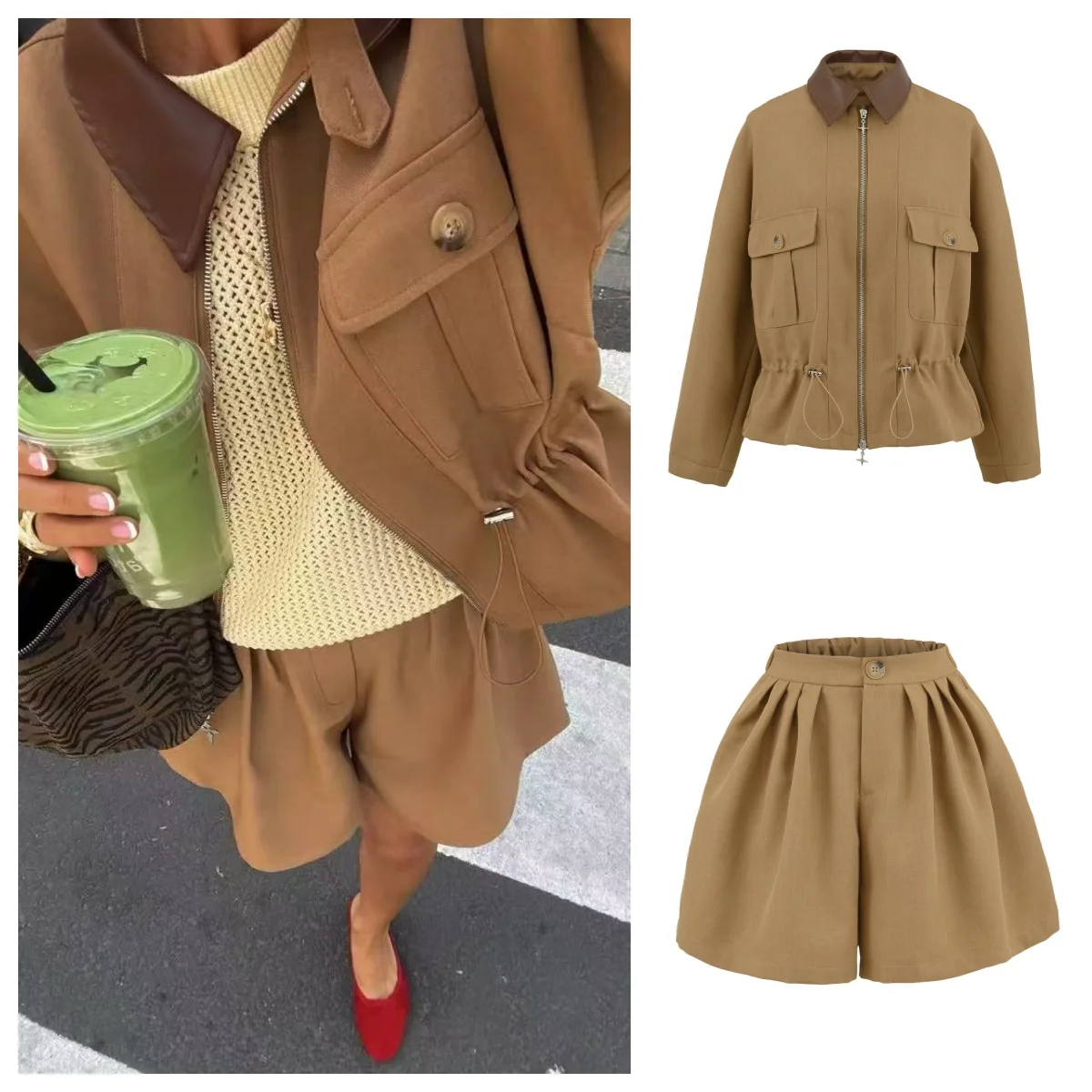 European and American style early autumn new casual two-piece suit bat sleeve waist jacket with wide-leg shorts
European and American style early autumn new casual two-piece suit bat sleeve waist jacket with wide-leg shorts