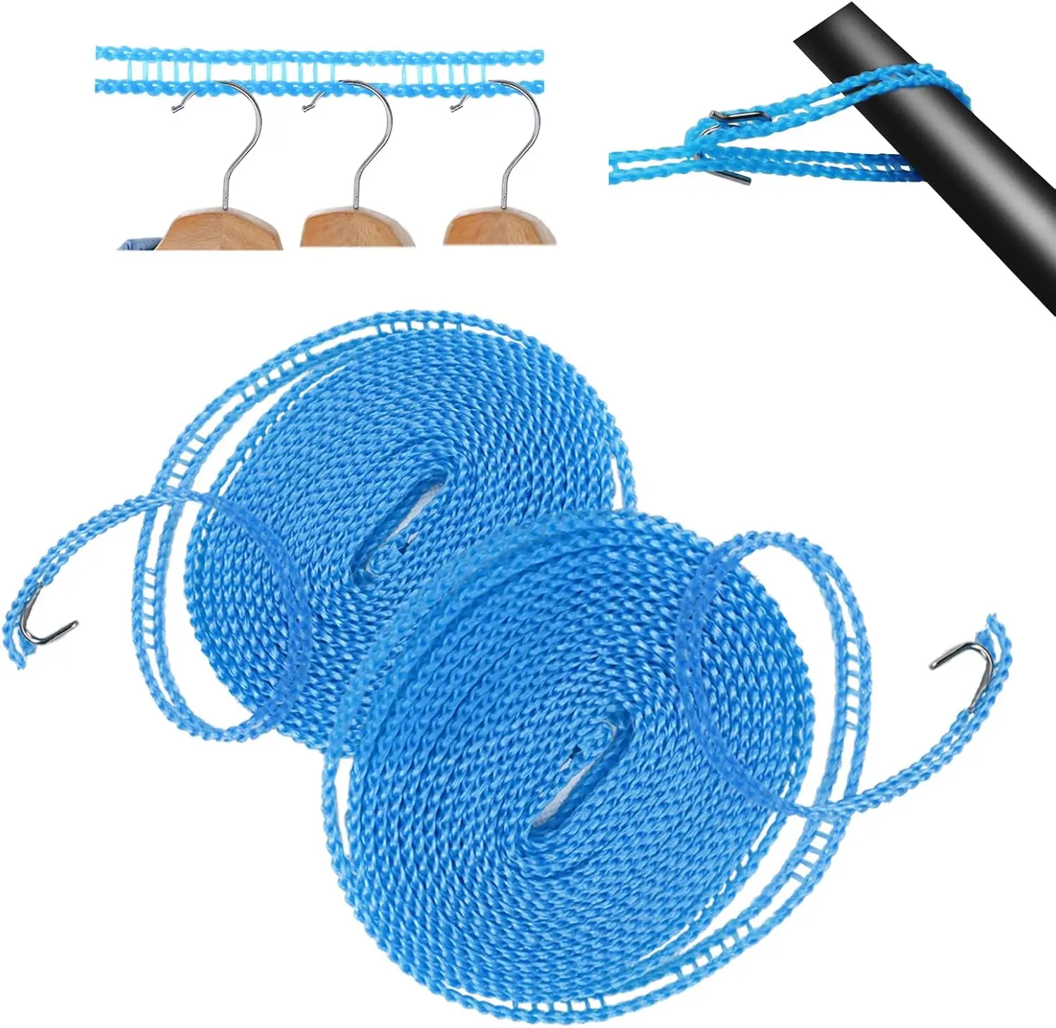 16.4ft Windproof Clothesline with Hooks - Blue, 2 Pack
16.4ft Windproof Clothesline with Hooks - Blue, 2 Pack