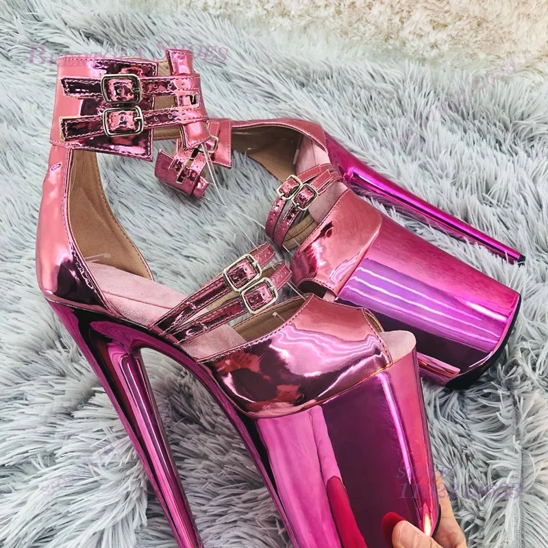 Fuchsia Mirror Reflection Platform Peep Sandals Women Sexy Silver Pole Dance Girl Striped Belt Buckle Open Heels Pink Cute Shoes
Fuchsia Mirror Reflection Platform Peep Sandals Women Sexy Silver Pole Dance Girl Striped Belt Buckle Open Heels Pink Cute Shoes