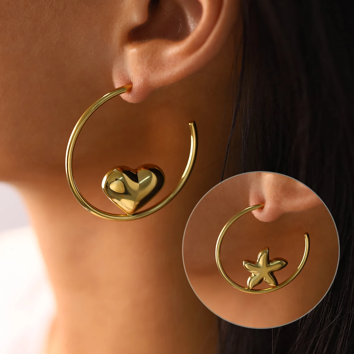 WILD & FREE 18K Gold Plated Stainless Steel Hoop Earrings for Women Heart Star Charm Tarnish Free Trendy Waterproof Jewelry
WILD & FREE 18K Gold Plated Stainless Steel Hoop Earrings for Women Heart Star Charm Tarnish Free Trendy Waterproof Jewelry