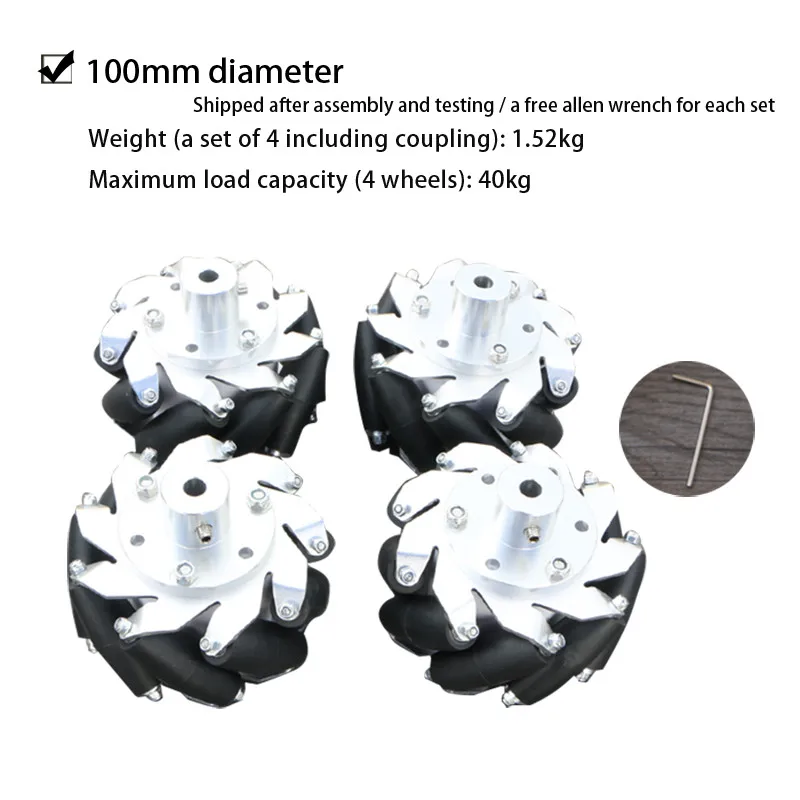40kg load 100mm diameter all-round mecanum wheel, used for ros robot car chassis toy parts without keyway
40kg load 100mm diameter all-round mecanum wheel, used for ros robot car chassis toy parts without keyway