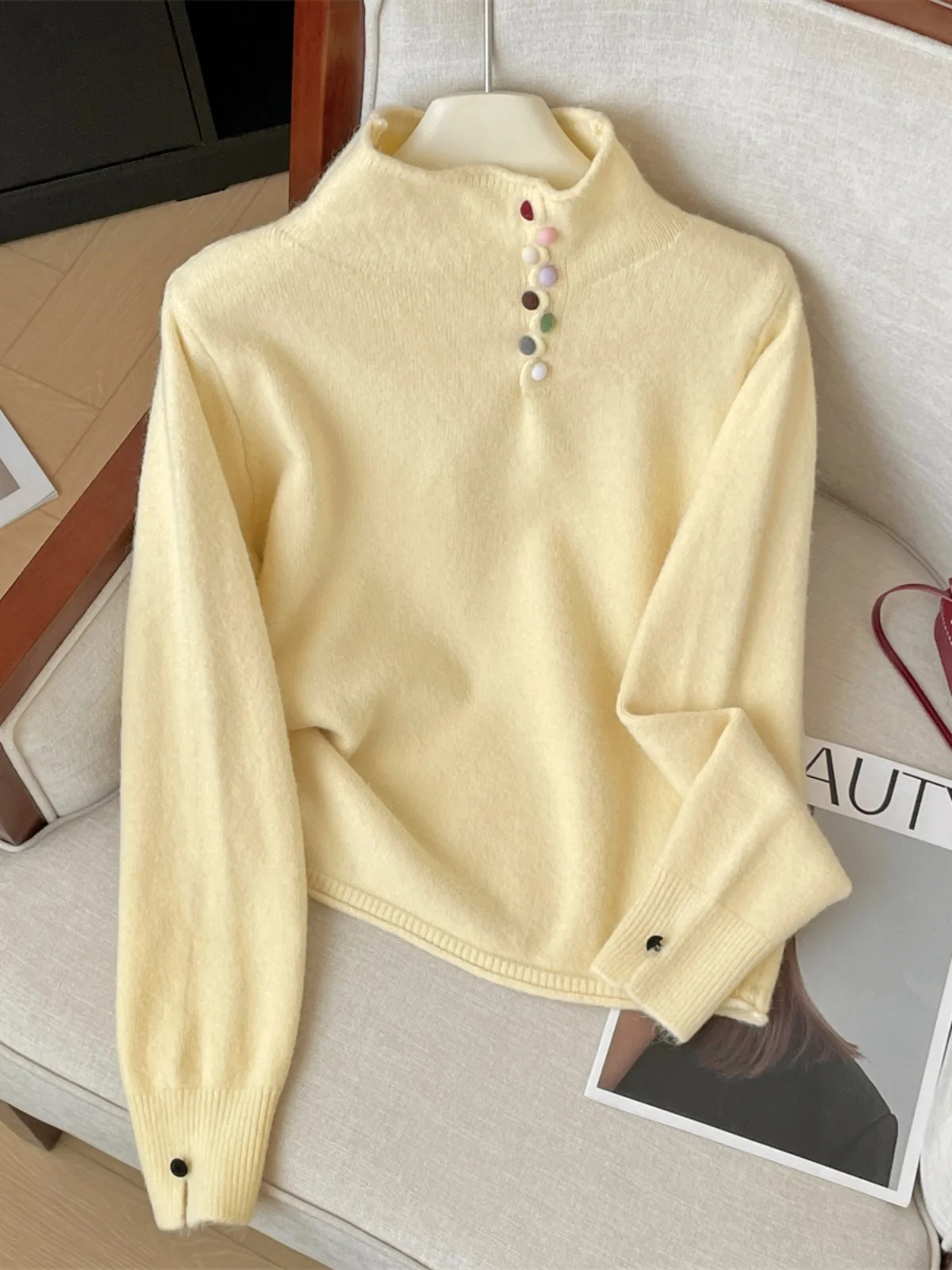 Korean Niche Colorful Button Knitted Sweater for Women Spring Autumn Half High Neck Warm Pullovers Women's Clothing
Korean Niche Colorful Button Knitted Sweater for Women Spring Autumn Half High Neck Warm Pullovers Women's Clothing