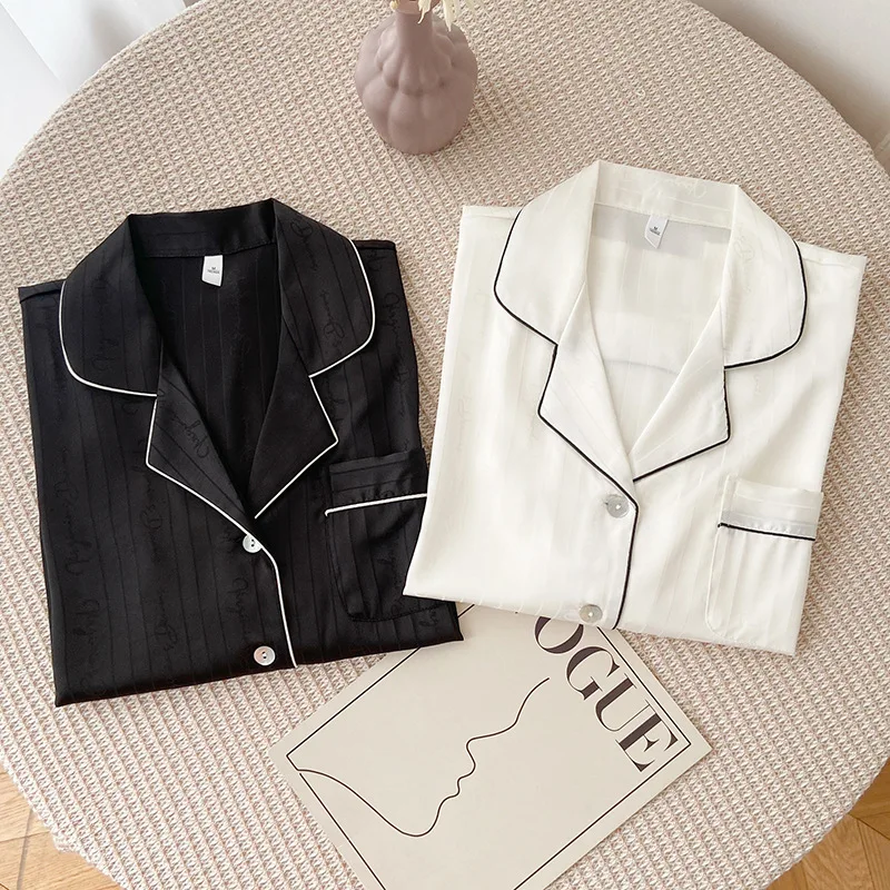 White Bkack Silk Satin Women Pajamas Set New Spring Autumn Couple Pijamas Suit Sleepwear with Pockets Loose Casual Home Clothes
White Bkack Silk Satin Women Pajamas Set New Spring Autumn Couple Pijamas Suit Sleepwear with Pockets Loose Casual Home Clothes