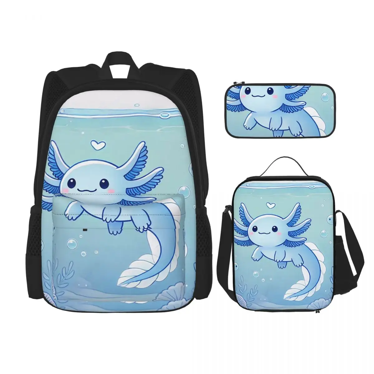 Blue Axolotl Backpacks Students Bookbag School Bags Rucksack Lunch Bag Pen Bag Three-Piece Set
Blue Axolotl Backpacks Students Bookbag School Bags Rucksack Lunch Bag Pen Bag Three-Piece Set