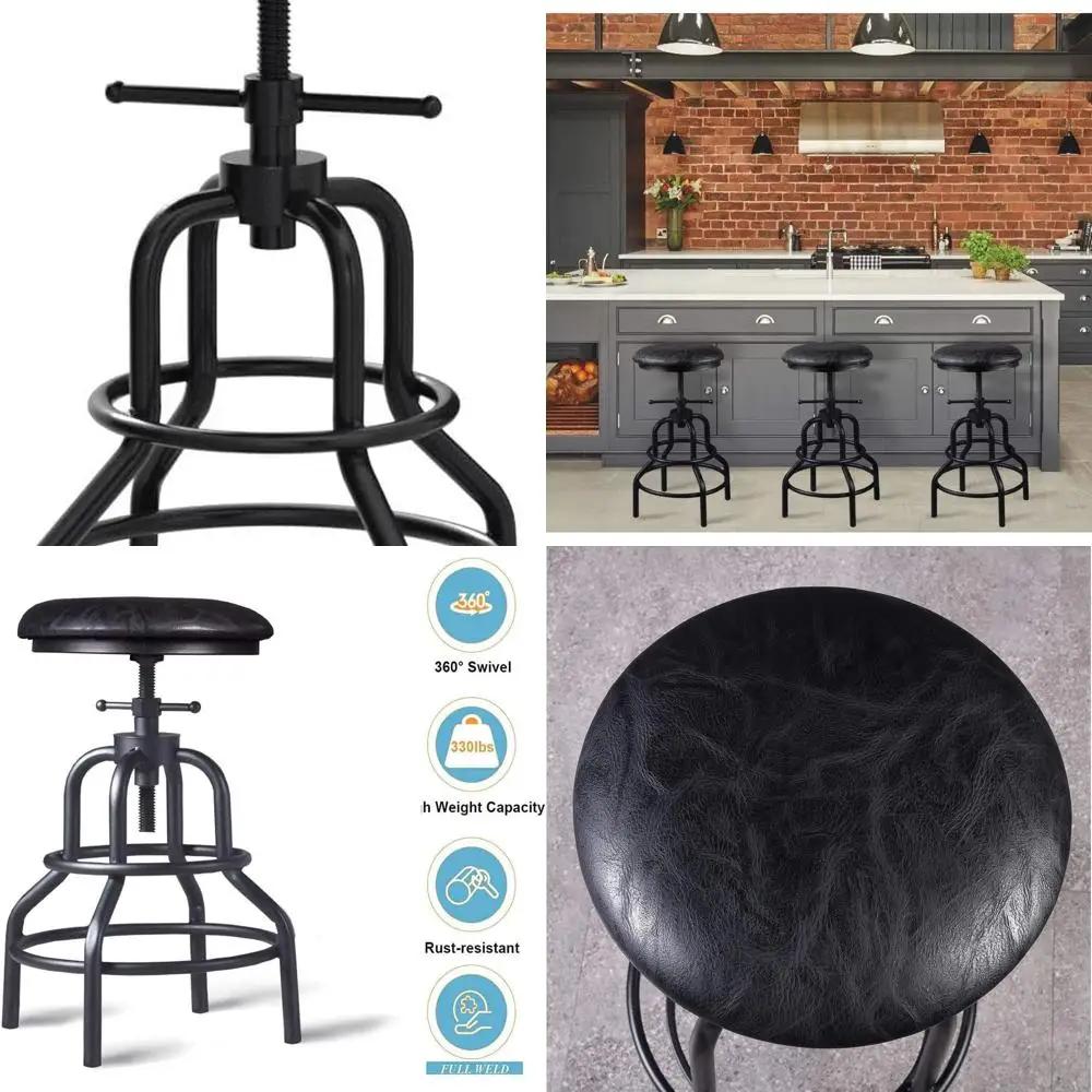 Vintage Style Adjustable Swivel Bar Stools, Metal Frame with Black PU Seat, Set of 2, 20.5-26.8 Inch Height
Vintage Style Adjustable Swivel Bar Stools, Metal Frame with Black PU Seat, Set of 2, 20.5-26.8 Inch Height