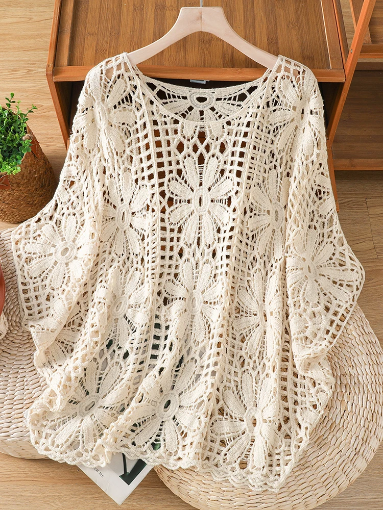 Sweet Lace Hollow out Batwing Sleeve T-Shirt Oversized Women's Design Casual Style Outerwear Top Polyester Fiber
Sweet Lace Hollow out Batwing Sleeve T-Shirt Oversized Women's Design Casual Style Outerwear Top Polyester Fiber