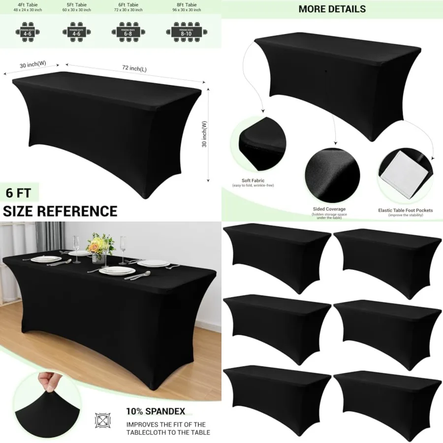 6 Pack Stretch Spandex Table Covers for 6 Feet Tables - 6 Feet Universal Rectangular Fitted Tablecloth Protector for Wedding, B
6 Pack Stretch Spandex Table Covers for 6 Feet Tables - 6 Feet Universal Rectangular Fitted Tablecloth Protector for Wedding, B