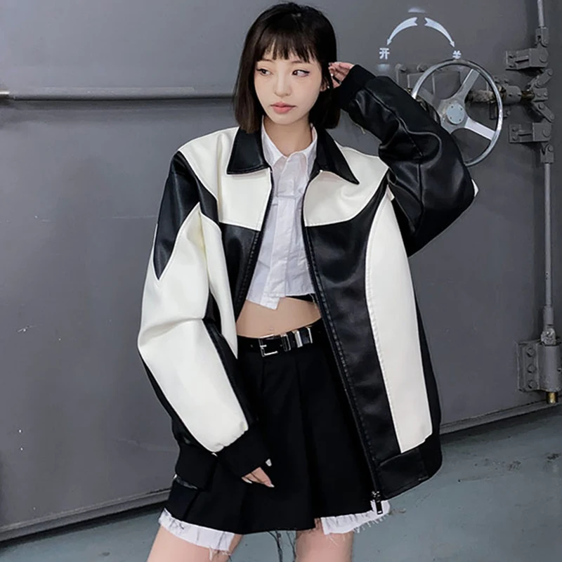 Streetwear Motorbike Pu Leather Jacket Women Oversized Patchwork Motorcycle Coat Bf Harajuku Vintage Loose Casual Outerwear Tops
Streetwear Motorbike Pu Leather Jacket Women Oversized Patchwork Motorcycle Coat Bf Harajuku Vintage Loose Casual Outerwear Tops