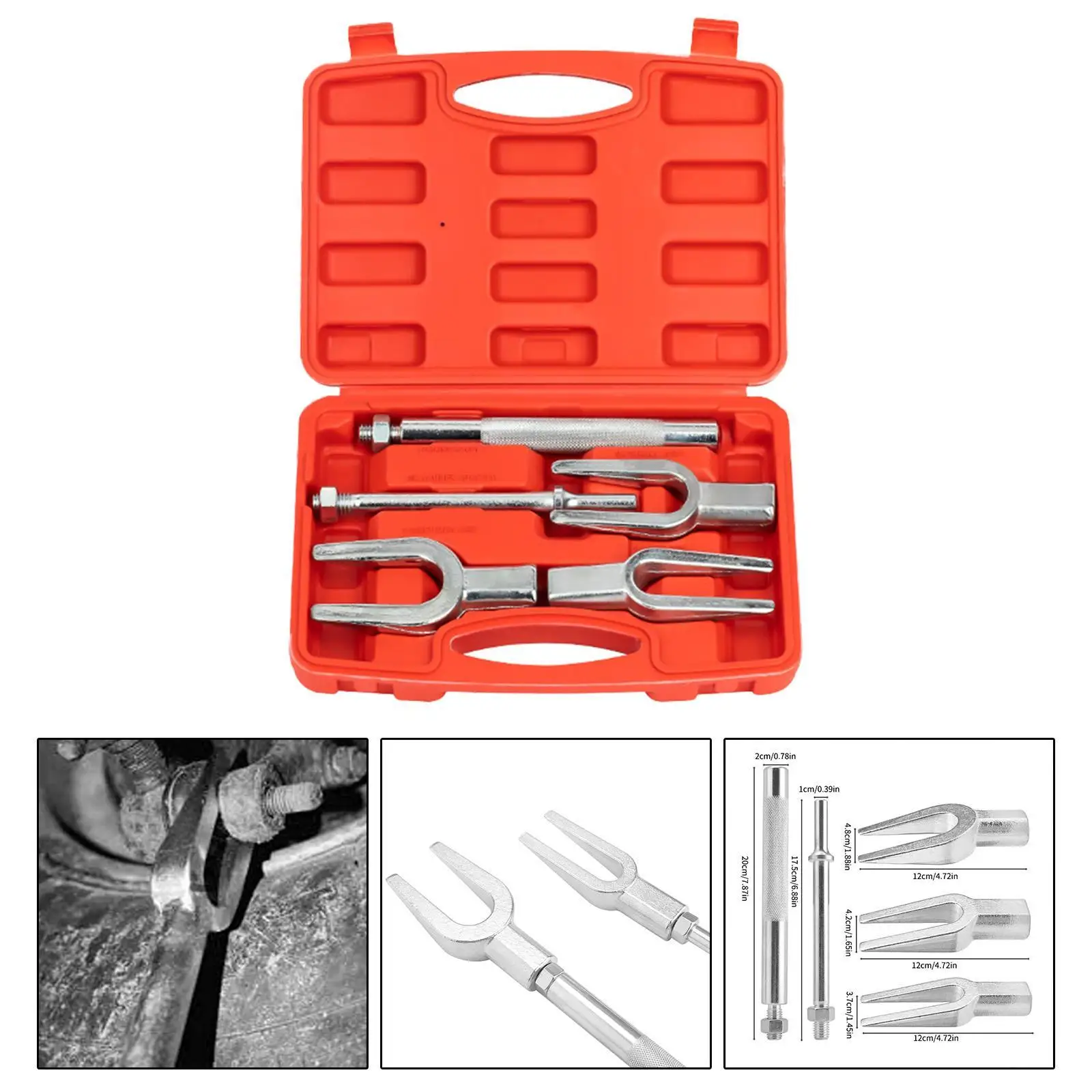 5 Pieces Tie Rod Tool Set Ball Joint Remover Light Truck 1-1/8", 15/16", 11/16" Van with Storage Box Steel Pickle Fork Kit
5 Pieces Tie Rod Tool Set Ball Joint Remover Light Truck 1-1/8", 15/16", 11/16" Van with Storage Box Steel Pickle Fork Kit