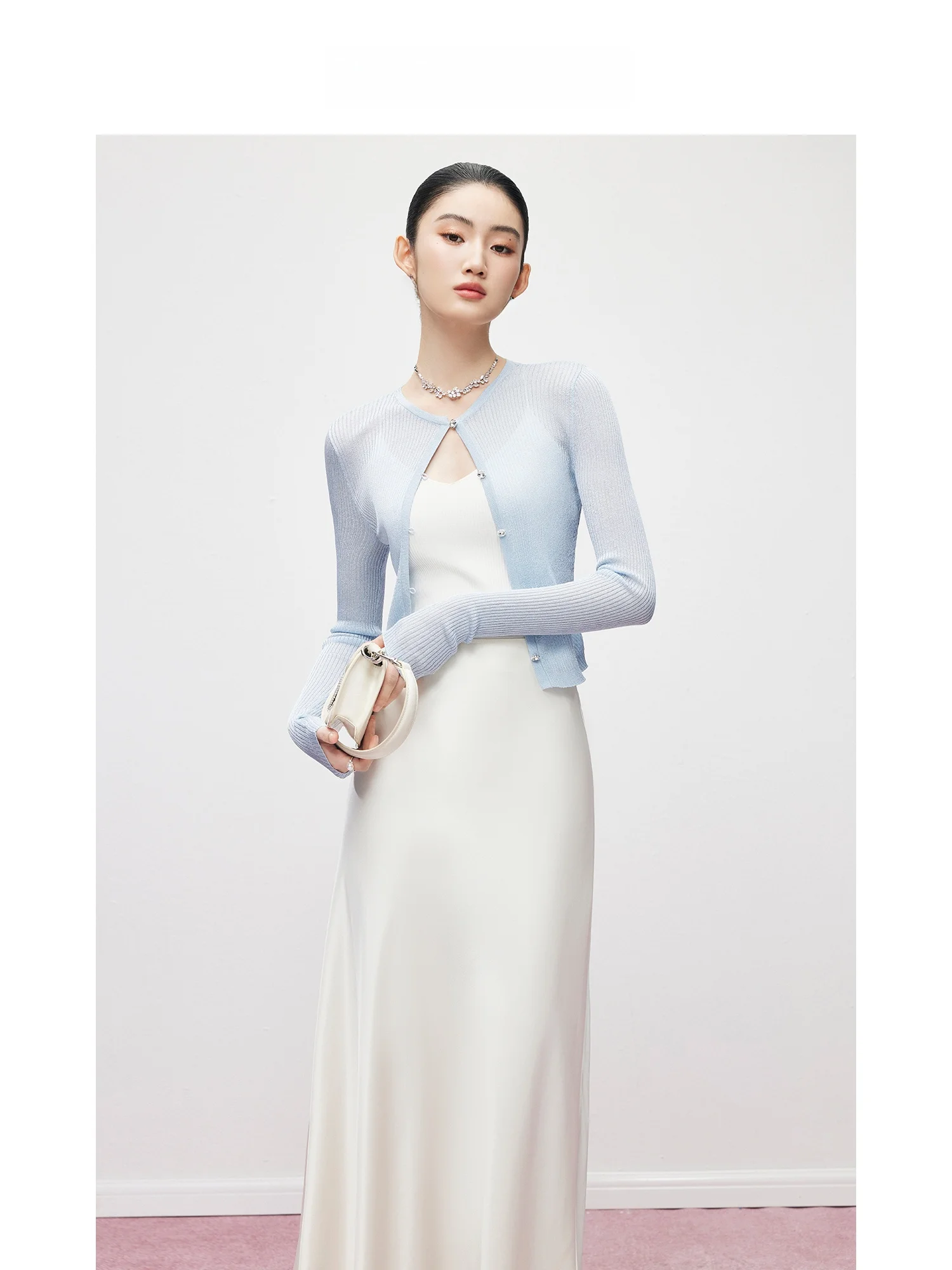 MandyZhang Blue Textured Hollow out Knitted Sweater Women's Spring Summer Heavy Drill Button Elegant Open Cardigan Coat
MandyZhang Blue Textured Hollow out Knitted Sweater Women's Spring Summer Heavy Drill Button Elegant Open Cardigan Coat