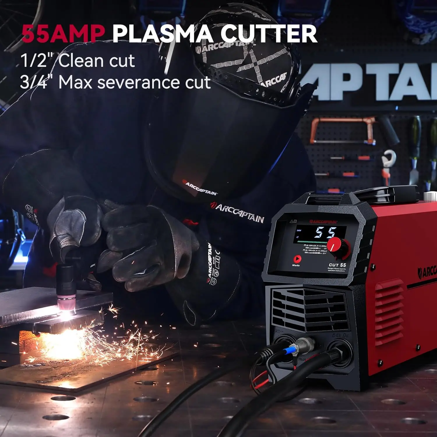 ARCCAPTAIN CUT55LED 55A Portable Plasma Cutting Machine Dual Voltage 120V/240V Pilot Arc Air Plasma Cut
ARCCAPTAIN CUT55LED 55A Portable Plasma Cutting Machine Dual Voltage 120V/240V Pilot Arc Air Plasma Cut
