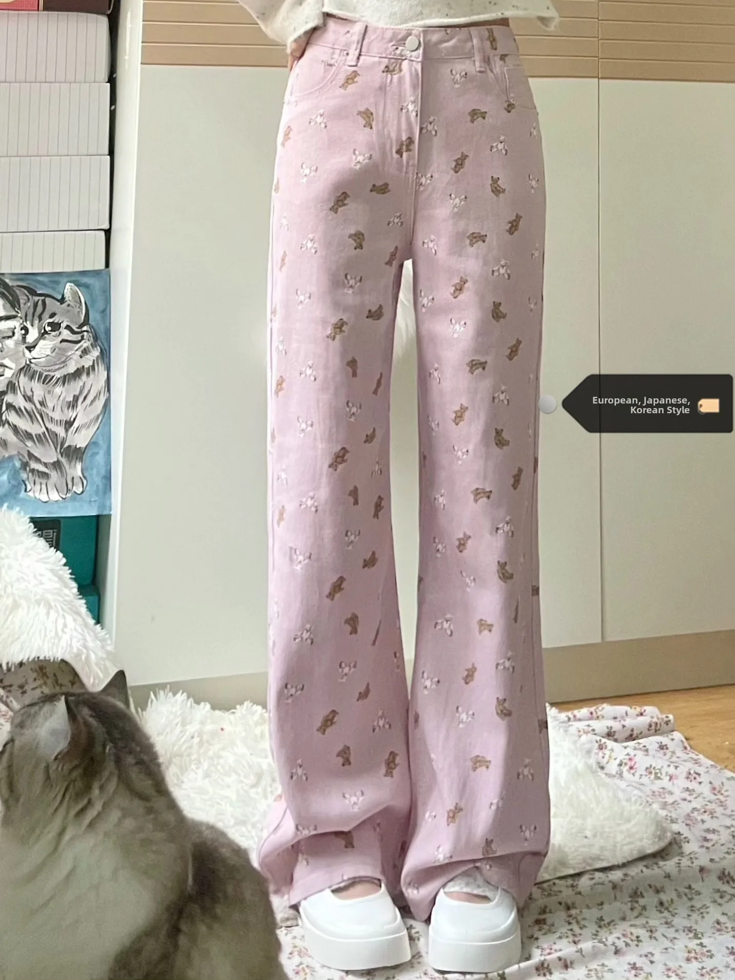 Dopamine Girl Pink Bear Print Denim Jeans Women's Summer plus Size High Waist Loose Wide Leg Micro Flared Pants
Dopamine Girl Pink Bear Print Denim Jeans Women's Summer plus Size High Waist Loose Wide Leg Micro Flared Pants