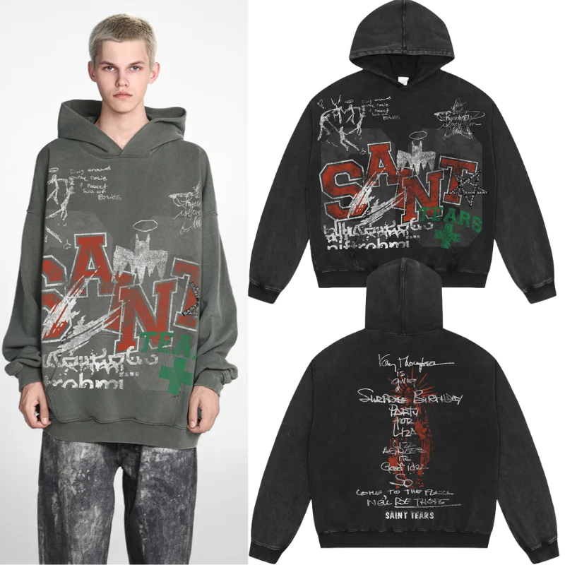 SAINT толстовки с капюшоном Wash Do Old Letter-print винтажный пуловер с капюшоном свободные повседневные толстовки с капюшоном для мужчин и женщин
SAINT толстовки с капюшоном Wash Do Old Letter-print винтажный пуловер с капюшоном свободные повседневные толстовки с капюшоном для мужчин и женщин