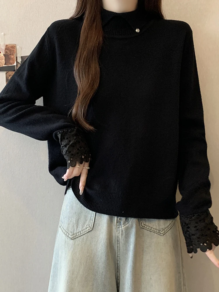 Ladies High Collar Knitted Sweater Lace Splicing Base Layer irt Autumn Winter Bla Slim Fit Faionable Simple Sle Long ...
Ladies High Collar Knitted Sweater Lace Splicing Base Layer irt Autumn Winter Bla Slim Fit Faionable Simple Sle Long ...