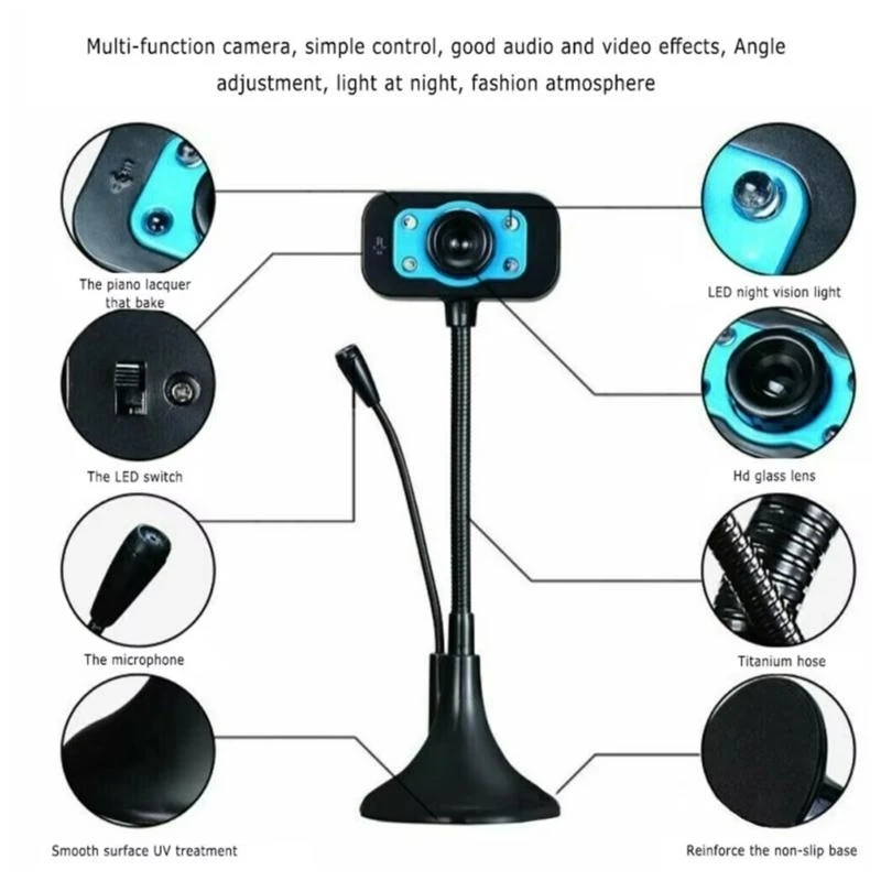 360 Degree Rotating Webcam with Noise Reduction Microphone Desktop Computer Webcam for Professional Visual Support 896C
360 Degree Rotating Webcam with Noise Reduction Microphone Desktop Computer Webcam for Professional Visual Support 896C