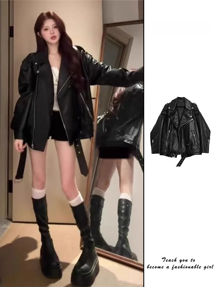 American Sle Oversize Bla PU Leather Jaet Women's Spring Autumn New Small Size High End Feelings Motorcycle Clothes
American Sle Oversize Bla PU Leather Jaet Women's Spring Autumn New Small Size High End Feelings Motorcycle Clothes