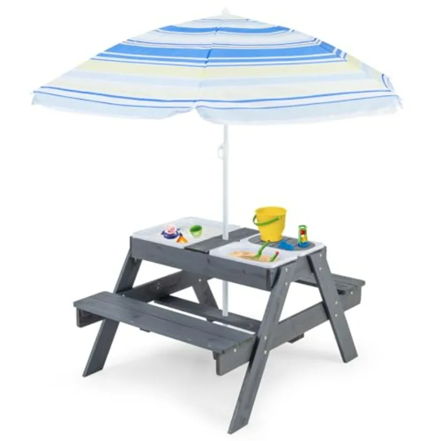 Picnic Table 4 in 1 Cedar Wooden Sand Water Table with 3 Removable Boxes and Umbrella for Outdoors Backyard Garden Toddler Pati
Picnic Table 4 in 1 Cedar Wooden Sand Water Table with 3 Removable Boxes and Umbrella for Outdoors Backyard Garden Toddler Pati