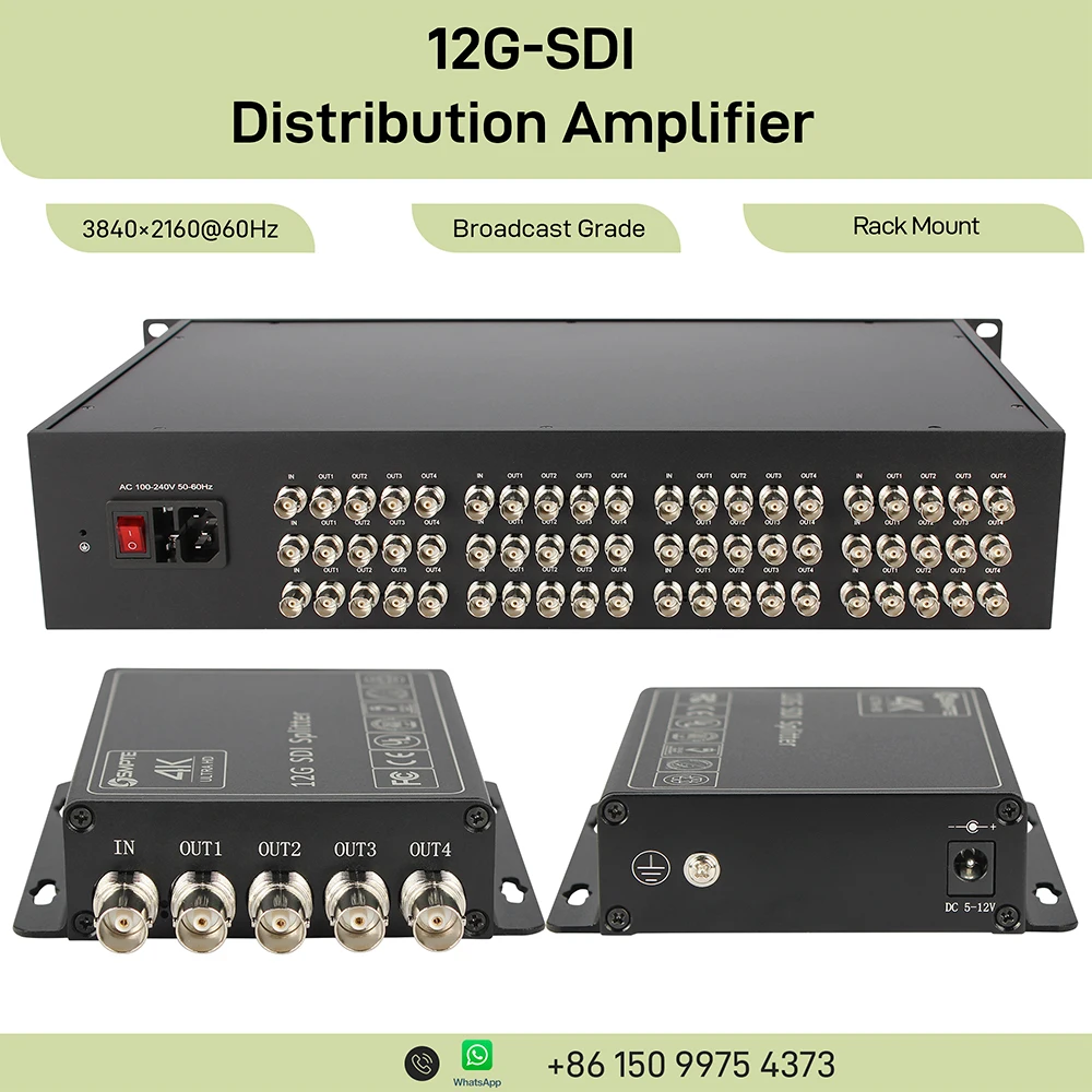12G-SDI 4K@60Hz Splitter 1x4 4x16 8x32 12x48 Broadcast Grade Reclocking SDI DA 19'' Rack Mount Amplifier
12G-SDI 4K@60Hz Splitter 1x4 4x16 8x32 12x48 Broadcast Grade Reclocking SDI DA 19'' Rack Mount Amplifier