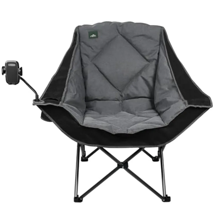 Oversized foldable camping chair for outdoor use, heavy-duty steel frame, black color, 300-lbs capacity, includes cell phone ho
Oversized foldable camping chair for outdoor use, heavy-duty steel frame, black color, 300-lbs capacity, includes cell phone ho