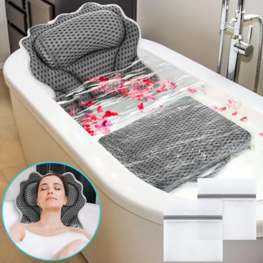 Bath Pillow and Mat Set for Head and Neck Nonslip Bathtub Pillow 4d Thick Tub Seat Mat with 6 Suction Cups Portable Seat Cushio
Bath Pillow and Mat Set for Head and Neck Nonslip Bathtub Pillow 4d Thick Tub Seat Mat with 6 Suction Cups Portable Seat Cushio