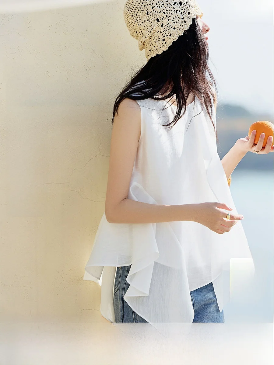 Летняя женская рубашка XWI с уникальным дизайном, круглым вырезом, без рукавов, с асимметричными вставками, белая, прямого кроя, в повседневном стиле
Летняя женская рубашка XWI с уникальным дизайном, круглым вырезом, без рукавов, с асимметричными вставками, белая, прямого кроя, в повседневном стиле