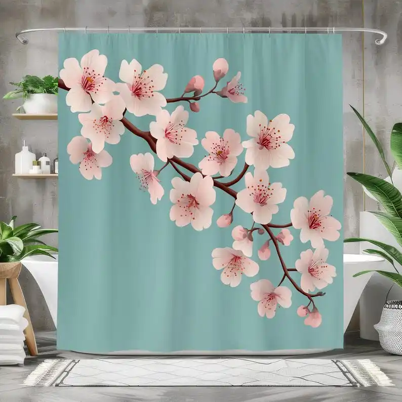 Cherry Blossom Shower Curtain Tranquil Sakura Bathroom Decor, Japanese Floral Art Print on Aqua, Serene Home and Nature Lovers
Cherry Blossom Shower Curtain Tranquil Sakura Bathroom Decor, Japanese Floral Art Print on Aqua, Serene Home and Nature Lovers